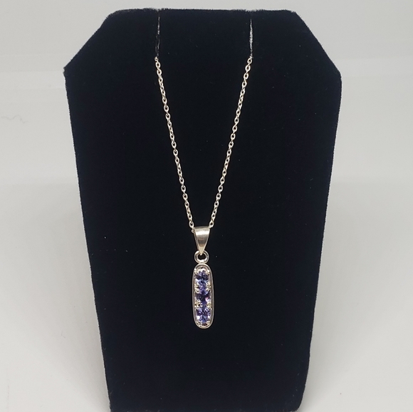 "RARE" 3 Stone Purple Tourmaline in Solid Stamped Sterling Silver Necklace - Picture 2 of 12